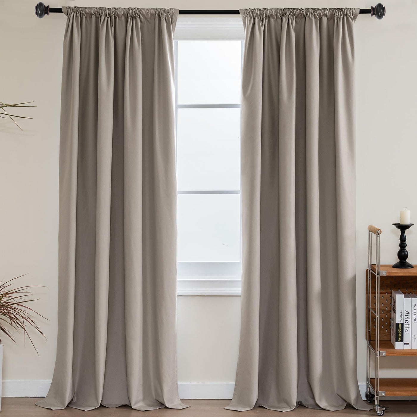 H.VERSAILTEX 100% Total Blackout Curtains 96 Inches Long Sun Blocking Curtains for Bedroom Thermal Insulated Soundproof Drapes for Living Room Rod Pocket Curtains with White Liner, 2 Panels, Taupe
